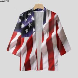 Mens T Shirts Mens Small Long Sleeve Tees Male Spring And Summer Independence Day Cool Semi Cardigan Slim Fit Button
