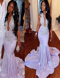 2023 Plus Size Arabic Aso Ebi Silver Beaded Crystals Prom Dresses Sheer Neck Mermaid Sequined Evening Formal Party Second Receptio2100067