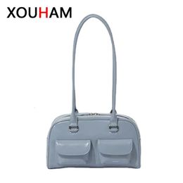 XOUHAM Retro Red Womens Handbag PU Leather Multi Pocket Luxury Designer Handbag Womens Shoulder Bag Handbag 240529