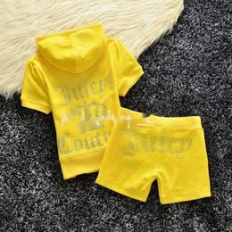 2024 Juicy Sportsuit Women Tracksuit Veet Sewing Suit Summer Brand Velour Short Sleeve and Shorts Two Piece Set Woman Fashion Top Quality Bnj668