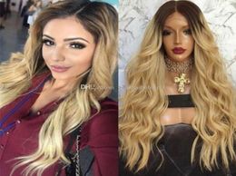 Dark Root BrownBlonde Ombre Lace Front Wig Brazilian Human Hair Loose Wave Two Tone Full Lace Wig for Black Women 6194442