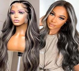 Ishow 1432 inch Long Highlight Human Hair Wigs Ombre Grey Coloured Transparent HD Lace Front Wig 13x4 13x6 4x4 13x1 Straight Body 4012211