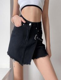 Black Goth Bandage Mini Denim Shorts Skirt Vintage Y2k Gothic Fringe Jeans Punk Lolita Kawaii High Waist Women Skirts7531810