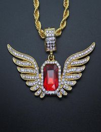 Hip Hop Angel Wings with Big Red Ruby Pendant Necklace for Men Women Iced Out Jewelry306a7449203