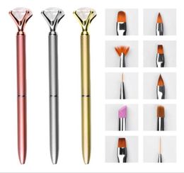 Nail Brushes 10pc Art Pen Brush Set Replace Head Metal Diamond Cuticle Remover Crystal Flower Drawing Painting Liner Design Tool6146355