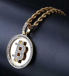 Hip Hop Iced Out Gold Colour Plated Pendant Necklace Micro Pave Zircon With 60cm Rope Chain4375814