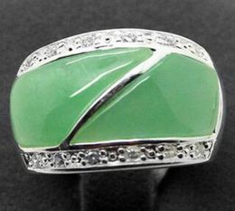 Natural Green jade 22X16mm Silver Marcasite Ring Size 789108751116