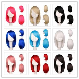 Women Girls Bob Straight Cosplay Wig Costume Party Black White BLue Red Pink 40 Cm Synthetic Hair Wigs4980057