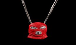 Stainless Steel Red CounterTerrorism Mask Pendant Necklace Hip Hop Jewelry Cubic Zirconia Cuban Link Necklaces Men Women Punk Acc4279007