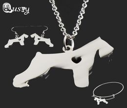 Stainless Steel Schnauzer Cute Dog Pendant Necklace Bracelet Bangle Earring Jewelry Set for Women nc11342338629106