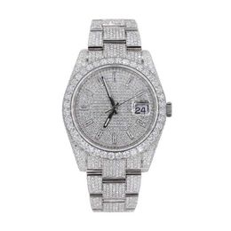 Moissanite watch Full Iced Out VVS Moissanite Diamond Men Watch Stainless Steel White Mens Watch Hip Hop Fully Ice Out Diamond