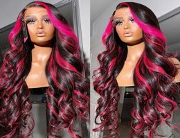 28 30 дюймов омбре розовый цвет волновой парик для тела человеческие волосы предварительно сорванные 13x4 Синтетические кружевые парики для чернокожих женщин 3050351