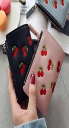 Fashion Women Girls Short Wallet Small PU Leather Cherry Embroidery Coin Purse Card Holders Lady Girl Mini Money Bag43336765734941