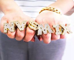 custome name iced out A to Z 26 letters gold rings men women hip hop luxury designer blind diamond letter ring lover couple jewelr8230877