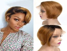Short Human Hair T Part Lace Front Wig Wave Bobo Wigs Mix Colours Perruques De Cheveux Humains LSA854267310