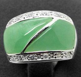 Natural Green jade 22X16mm Silver Marcasite Ring Size 789102571508