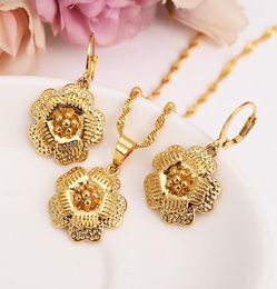 14k Yellow Fine Gold filled big Flower Blossom set women girls Jewellery Pendant Chain Earrings Bride Wedding Flower Bijoux gift6305458