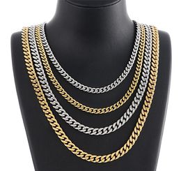 Hip Hop Stainless Steel Cuban Chain Necklace Simple 18K Real Gold Plated Jewelry7129595