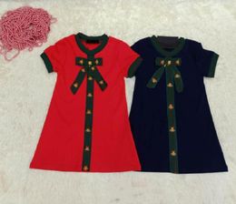 summer child girls dress designer children bowknot bee short sleeve party dresses luxury baby kids birthday clothing8751242