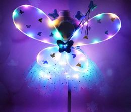 Girl LED Butterfly Wings Set with GlowTutu Skirt Fairy Wand Headband Fairy Princess Light Up Party Carnival Costume 28T8140297