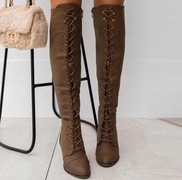 Boots Women Thigh High Lace Up Heels Over The Knee Long Autumn Winter Cross Strappy Platform Punk Ladies Shoes4259132