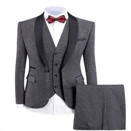 3-Pieces-Herrenanzugs-Schal-Revers-Smoking für Männer (Blazer+Weste+Pant