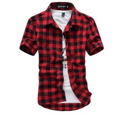 Men039s Casual Shirts Red And Black Plaid Shirt Men 2022 Summer Fashion Chemise Homme Mens Chequered Short Sleeve Blouse6659248