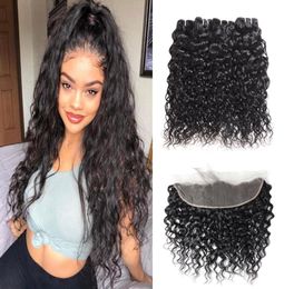 Brazilian Virgin Hair 1325 Lace Frontal Closure with 4 Bundles Body Deep Loose Indian Human Hair Bundles with Closure Water Kink2872211