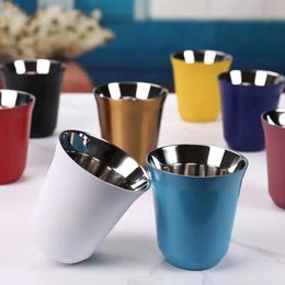 80ML160ML Espresso Mugs 304 Stainless Steel Coffee Cups Insulated Double Wall Dishwasher Safe Small Capacity Insulation 240531