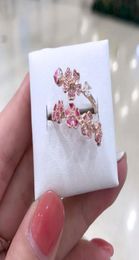 100% 925 Sterling Silver Rose Peach Blossom Flower Branch Ring Fit Jewelry Engagement Wedding Lovers Fashion Ring9094429