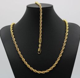 Solid Jewelry Set Rope Chain 24K Gold Filled Necklace Bracelet Chain Men Women 6mm Wide ed Choker1904660
