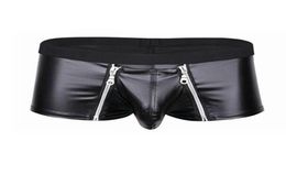 Underpants Mens Lingerie Faux Leather Underwear Bulge Pouch With Double Zipper Closure Boxer Briefs Low Rise Sexy Male Panties8551649