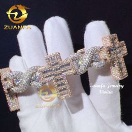 Fine Jewellery silver 925 vvs moissanite hip hop Jewellery iced out diamond cross cuban bracelet cuban link chain