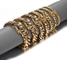 New Fashion 681012141618mm 316L Stainless Steel Miami Curb Cuban Link Chain Gold Colour Bracelet Mens Jewellery Wristband3472716