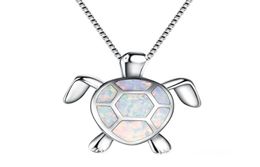 Cute 4 Colour Opal Turtle Necklace For Women Platinum Filled Pendants Necklaces Gift For Lovers Sweater Chain5750748