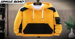 Single Road Mens Hoodies Men Spring Patchwork Sweatshirt Japanese Streetwear Harajuku Hip Hop Oversized Yellow Hoodie Men 2112317690316