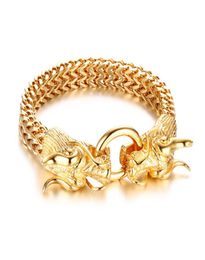 316L Stainless Steel Men Dragon Head Gold Bracelet Personality Cool Bone Chains Boys Hip Hop Rock Bangle Male Punk Brace lace2869053