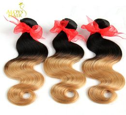 Ombre Hair Extensions Two Tone 1b27 Blonde Ombre Brazilian Body Wave Hair Peruvian Malaysian Indian Human Hair Weave Bundles Doub2244225