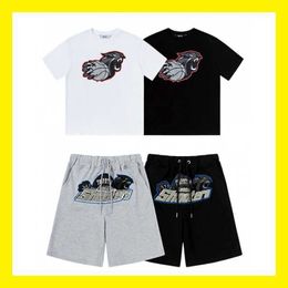 Trepstar tigre cabeça bordada shorts+t-shirt de manga curta impressa Capris casual Capris Set Summer