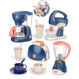 Mini Household Pretend Play Kitchen Appliances Toy Set with Coffee Maker Machine Blender Mixer and Toaster for Kids Gifts 240524