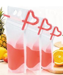Clear Drink Pouches Bags Drinkware Zipper Standup Plastic Drinking Bag with Straw Holder Reclosable HeatProof Juice Coffee Liqui7545897