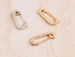 Hoop Earrings Original Brand 925 Sterling Silver 18k Gold Vermeil Delicate Pave CZ Diamond Safety Pin Small Huggie Earring8867096