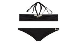 Simple Fashion Women Black Swimwear Summer Outdoor Beach Bikini for Lady Rhinestone Letter Solid Colour Swimsuit6775627