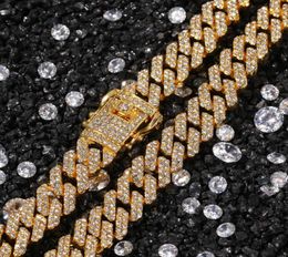 12MM Miami Cuban Link Chain Necklace Bracelets Set For Mens Hip Hop Bling iced out diamond Gold Silver Chains5518110