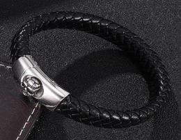 Charm Bracelets Punk For Men Black Leather Braided Bracelet Bangles Skull Magnetic Buckle Male Wrist Band Fashion Jewellery Gifts ST3224496