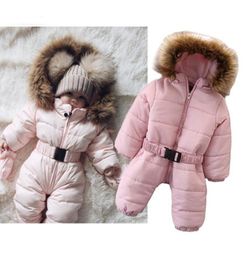 Newborn Winter Warm Romper Baby Girls Fashion Pink Padded Jacket Hoodie Rompers Infant Jumpsuit Baby One Piece Clothing Z016890390