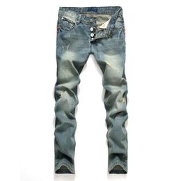 Men's Jeans New Fashion Hole Jeans Denim Mens Long Regular Trousers Straight Tear Distressed Pants Masculino Casual Brand Simple Plus Size J240531