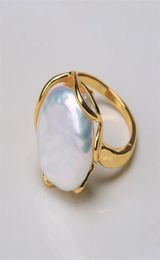 BaroqueOnly Natural freshwater Baroque pearl ring retro style 14K notes gold irregular shaped button RFD 2207267942475