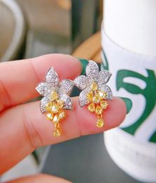 Stud Flower Cubic Zircon Earring Real 925 Sterling Silver Jewellery Gold Colour Engagement Wedding Earrings Women Bridal Party GiftSt6095587