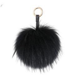 Keychains y Real Fur Ball Keychain Puff Craft DIY Pompom Black Pom Keyring Uk Charm Women Bag Accessories Gift9791479